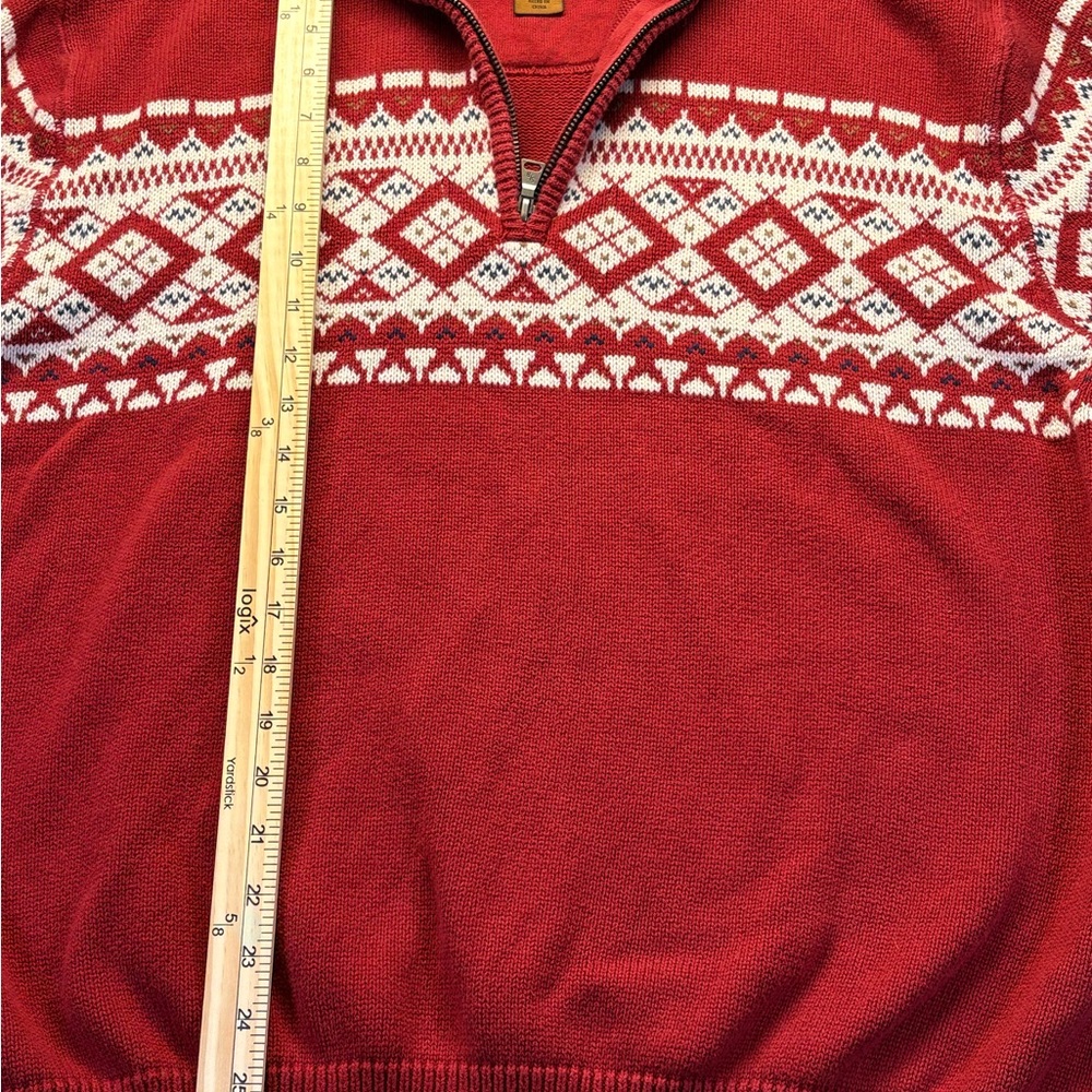 St. John's Bay Red and White Zip Up Sweater - Picture 4 of 6